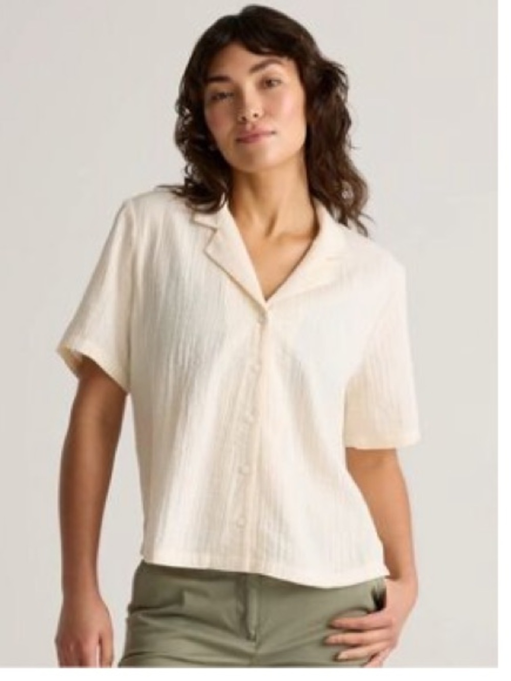 Quince Cotton Gauze Short Sleeved Shirt Cream Sz Medium